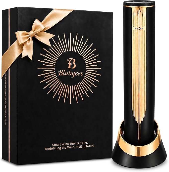 BLUBYEES Electric Wine Opener with Charging Base and Built-In Foil Cutter, Rechargeable Touch-Activated Automatic Corkscrew, Premium Wine Gifts for Men Women, Dad, Husband