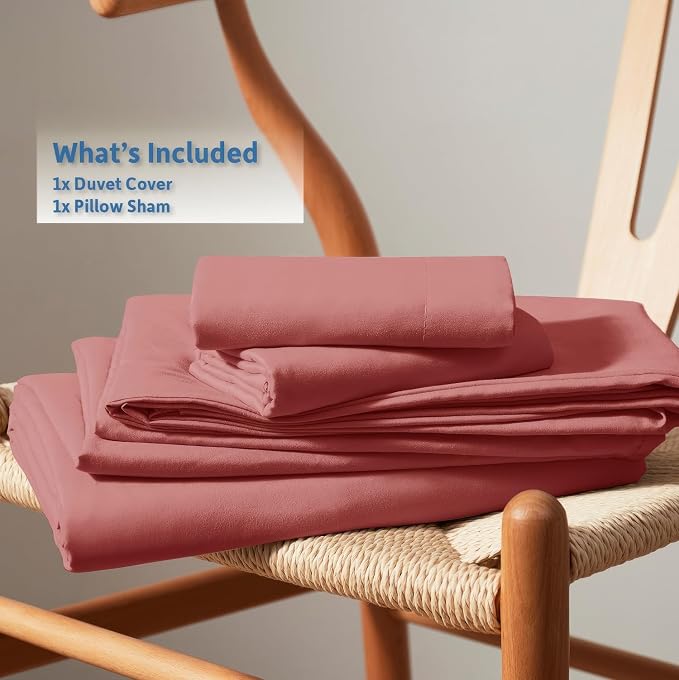Nestl Twin Duvet Cover Set - Soft Double Brushed Pink Clay Duvet Cover Twin XL, 2 Piece, with Button Closure, 1 Duvet Cover 68x90 inches and 1 Pillow Sham