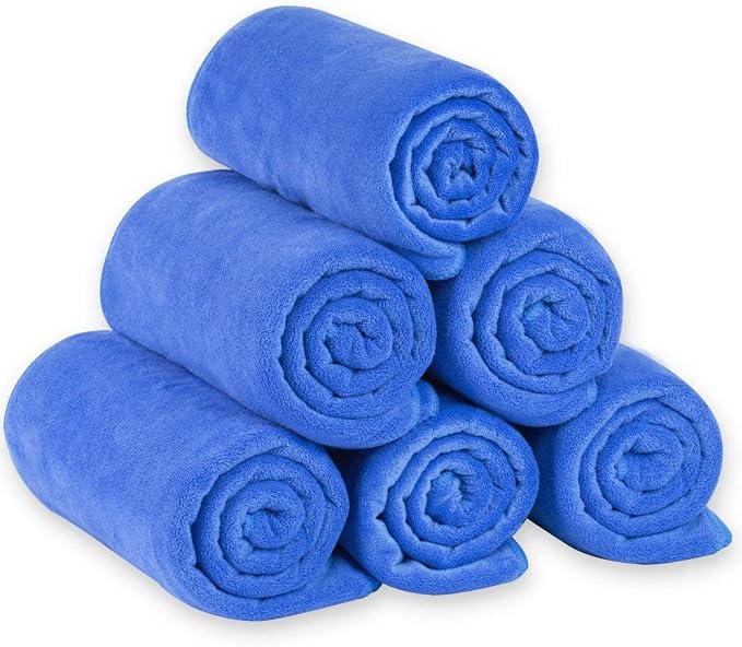 JML Microfiber Bath Towels, 30" x 60", 6 Pack, Dark Blue | Soft, Absorbent, Quick Dry, Use for Hair Wrap, Shower, Fitness, Sport, Yoga