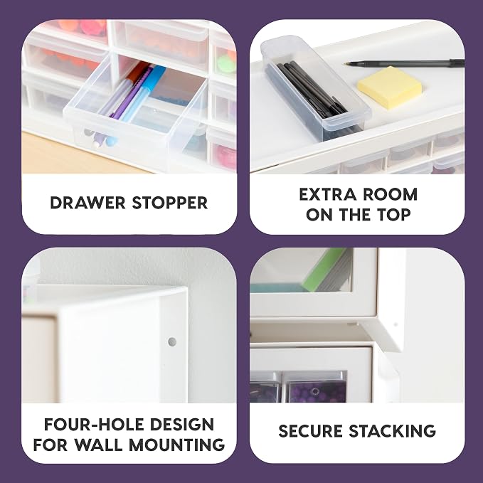 IRIS USA 44-Drawer Small Parts Organizer, Made in USA, Storage Drawers for Beads, Crafts, Building Bricks, Screws, Nuts, Bolts, Electronics, Hardware, Stackable Garage Storage Cabinet, White