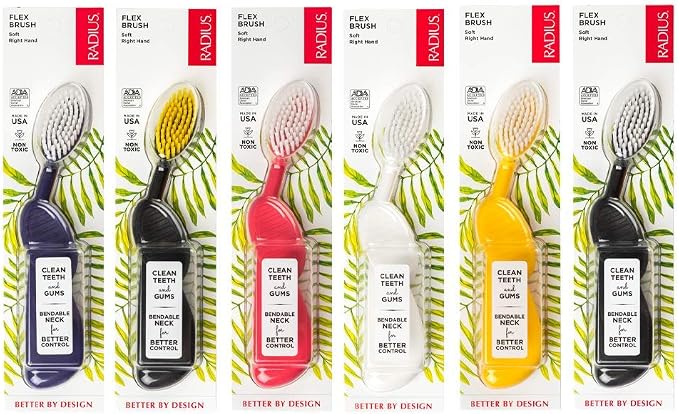 RADIUS Flex Brush with Soft Bristles Toothbrush BPA Free & ADA Accepted Designed to Improve Gum Health & Reduce Issues - Right Hand - Assorted - Pack of 6