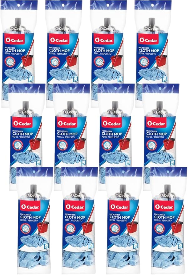 O-Cedar Microfiber Cleaning Cloth Mop Refill, Reusable & Machine Washable (Pack of 12)