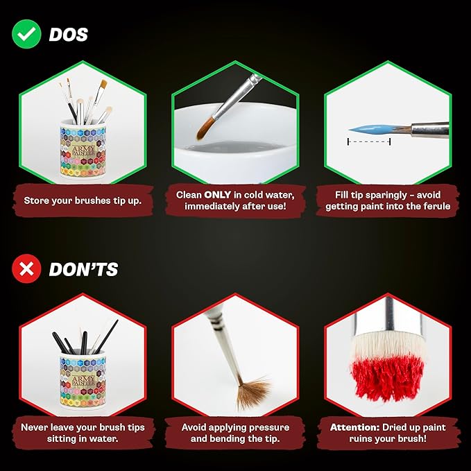 The Army Painter Most Wanted Brush Set, Black, Miniatures Paint Brush Set of 3 Wargamer Brushes: Small Drybrush, Layering & Insane Detail - Quality Detail Brush Set Handmade in Europe