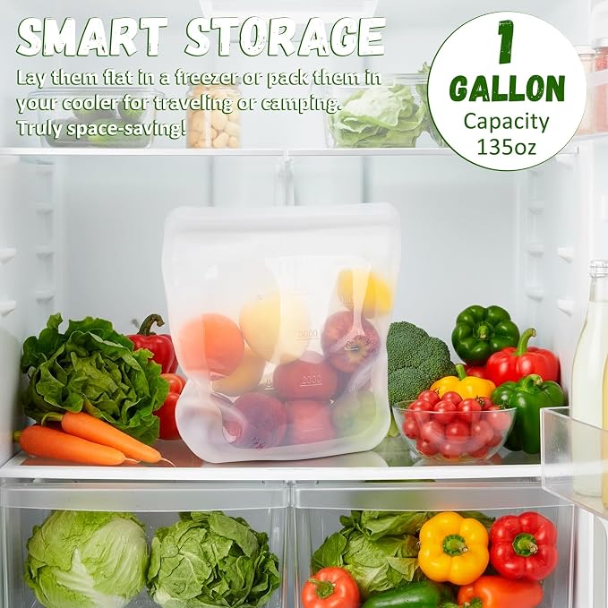 Reusable Premium Silicone Food Storage Gallon Bag 135oz,XXL - 4 PCS Food Storage Bag,Freezer Container,Sous Vide,Kitchen Organization,And Meal Prep Bags Microwave,Dishwasher,Oven Safe, BPA Free
