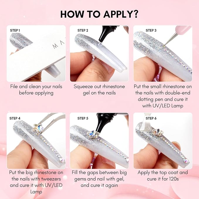 Makartt Nail Rhinestone Glue for Nails: 60ML Super Strong Gel Glue | for Rhinestones, 3D Art Charm Decorations Bling Gem Bow Jewels Crystals Beads Diamonds Pearls, Beauty Gift, UV Lamp Need
