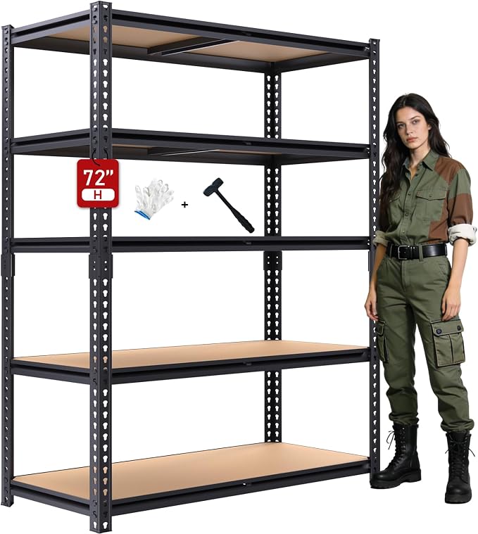 72" H Garage Shelves,Garage Storage Shelves Heavy Duty,2400LBS Heavy Duty Garage Shelving,Adjustable 5 Tier Shelving for Garage Storage,Warehouse,16"x35.5"x72"