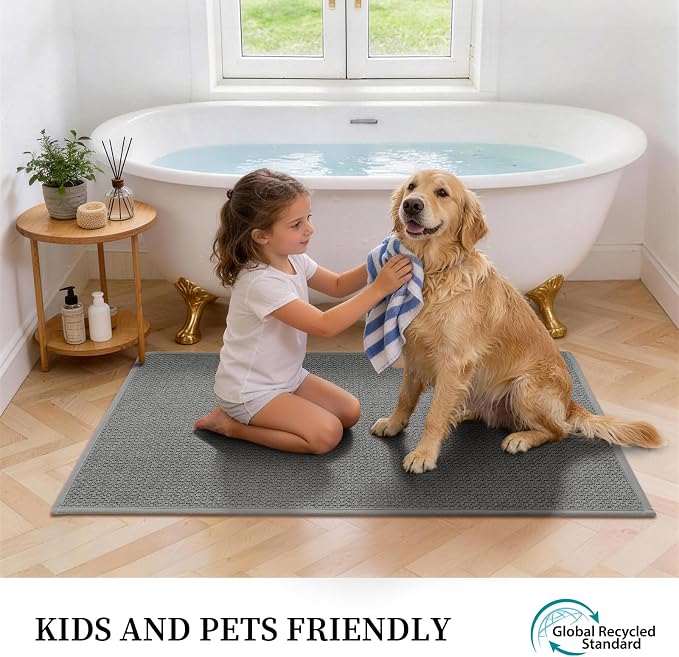 YIHOUSE Dark Gray Bathroom Rugs Sets 2 Piece, Quick Dry Thin Bath Mat, Non Slip Absorbent Machine Washable, Bath Rugs for Bathtub Sink Home Decor (17"x24" + 17"x32")