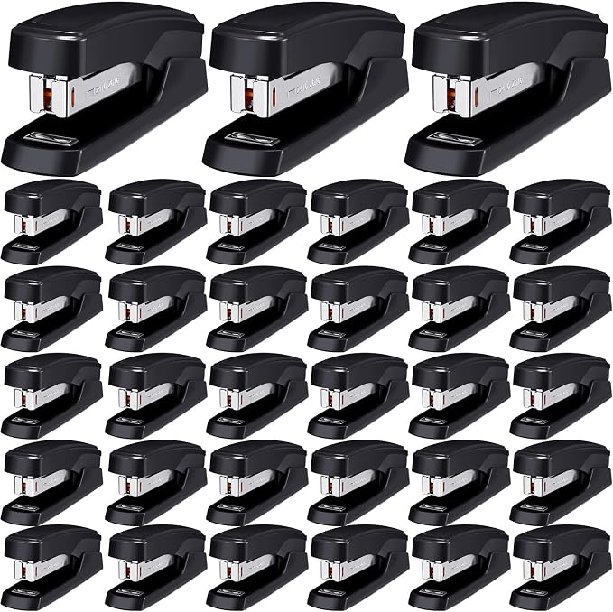 Desktop Stapler School College Office Supplies Portable Durable Staplers for Desk Accessories Heavy Duty Stapler with 25 Sheet Capacity for Home Classroom Office Teacher (Black, 30 Pcs)
