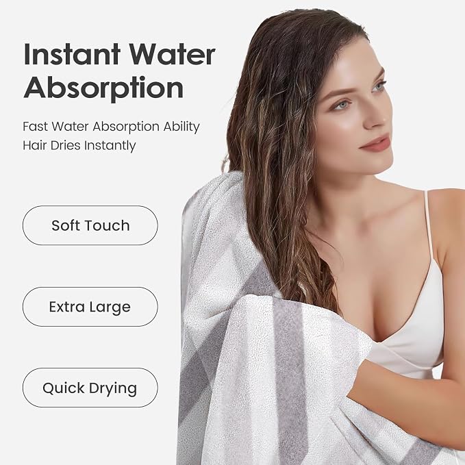 JML Bath Towels, Pack of 4, 30"x60", Large, Cabana Stripe Grey | Hanging Loop, Lint Free, Oversized, Soft, Super Absorbent,Fast Drying, Perfect for Shower, Sauna, Gym, Sports, Fitness, Yoga