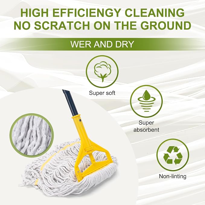 KeFanta 2 Pack Commercial Mop Heavy Duty,60 inch Long Handle Industrial Looped-End String Cotton Wet Mops for Home,Garage,Kitchen, Office, Workshop, Warehouse Floor Cleaning