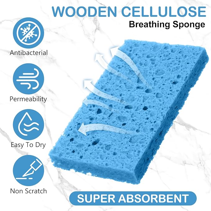 Zhengmy 48 Pieces Sponges Bulk Sponges Kitchen Compressed Sponge Natural Dish Sponge Compressed Wood Pulp Cleaning Without Scratching for Kitchen Bathroom, 3.9 x 2.4 x 0.12 Inch (Blue)