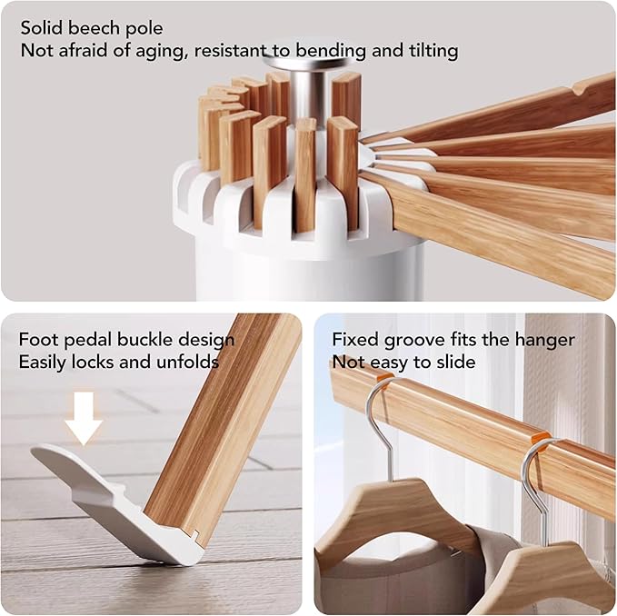 LIENAHU Clothes Drying Rack Tripod,Drying Rack Clothing,Laundry Drying Rack,Floor Standing,16 Wooden Poles,Collapsible Drying Racks for Laundry,Retractable,Foldable,Folding