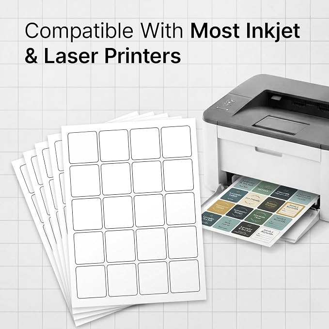 2" X 2" Matte White Printable Labels (250 Sheets, 5000 Stickers) Custom Labels, Logo Stickers, QR Codes for Laser & Inkjet Printers - Spartan Industrial Template S002