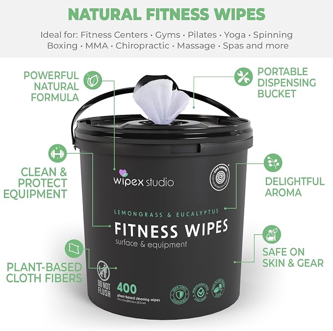 Wipex Fitness Wipes Bundle - Get 3 Buckets (1) Lemongrass, (1) Lavender, (1) Hand Sanitizing BZK, all Plant-Based Cloth, Great for Yoga Studios, Wellness Centers, and Gyms, 400 Ct (Pack of 3)
