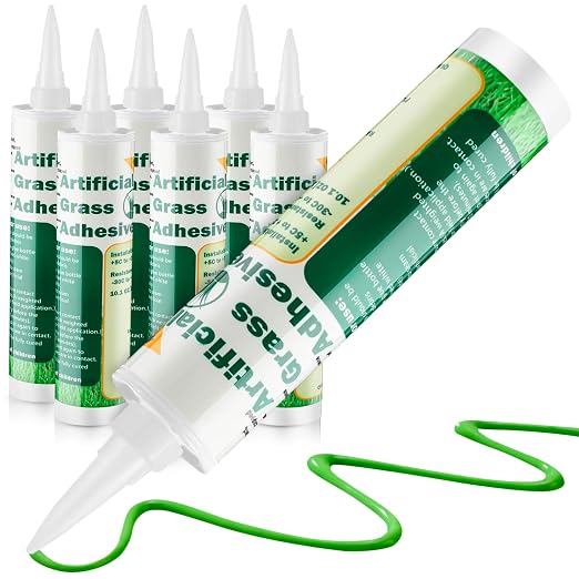 Threlaco 6 Tubes Turf Glue for Artificial Grass 10 oz Artificial Turf Tape Grass Paint Concentrate Glue Carpet Adhesive for Synthetic Surfaces(No Caulk Gun)