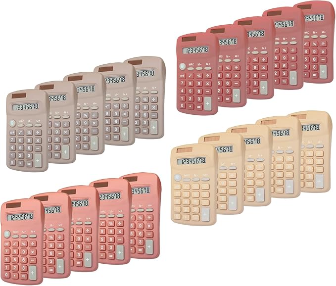 Calculator Small, 4 Function Calculators (D, Set of 20) | 8 Digit Dual Power Portable Pocket Size Desktop Handheld for Classroom Desktop Home