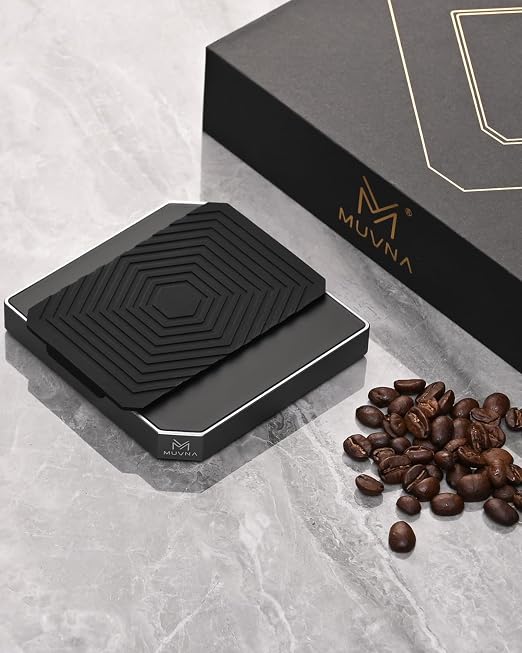 Espresso Scale with Timer - MUVNA Mini Coffee Scale 0.1g Precision Rechargeable, Metal Body Portable Digital Scale for Pour Over/Espresso with Flow Rate Display, Automatic Timing, Black