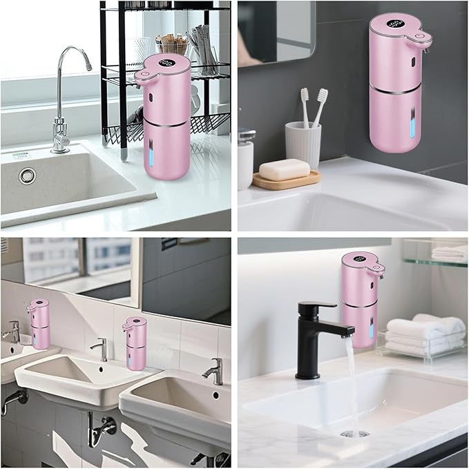 OHIFAST Automatic Foaming Soap Dispenser Touchless, USB Rechargeable Smart Hand Soap Dispenser, 6-Level Adjustable, 12.8oz/380mL Wall Mounted for Bathroom Kitchen Dish Soap-Rose Gold
