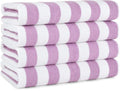 Arkwright California Cabana Stripe Beach Towel - Pack of 4, Large Soft Quick Dry 100% Cotton Terry Towels Set for Pool, Swim, and Hot Tub, Oversized 30 x 70 in, Lavender