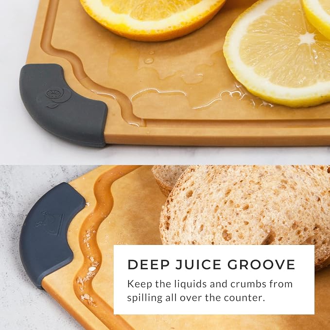 Essential Series Cutitng Board for Kitchen- Natural Wood Fiber, Dishwasher Safe, Eco-Friendly, Juice Grooves, Non-slip Feet, Non-Porous, Reversible, BPA Free, Medium - 12" x 8", 12pcs Pack