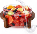 1.2 Gallon Glass Punch Bowl Set with Ladle, Hammered Glass | Acacia Wood Base, Textured Glass Finish, Elegant Centerpiece, Ideal for Holiday, Wedding, Parties & Gatherings