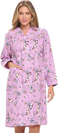 Casual Nights Women's Floral Snap Front Flannel Duster Long Sleeve Lounger Dress
