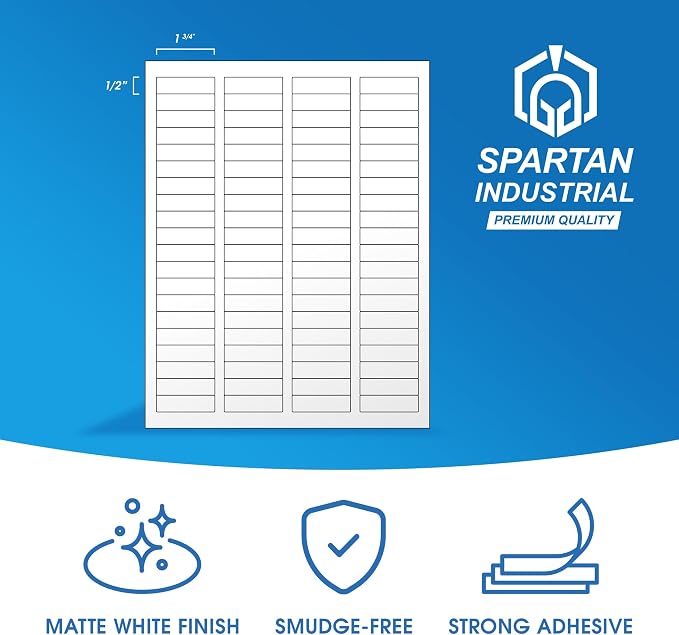 1.75" X 0.5" Matte White Return Address Labels (500 Sheets, 40000 Stickers) Mailing Labels for Envelopes, File Folder Stickers for Laser & Inkjet Printers - Spartan Industrial Template R002