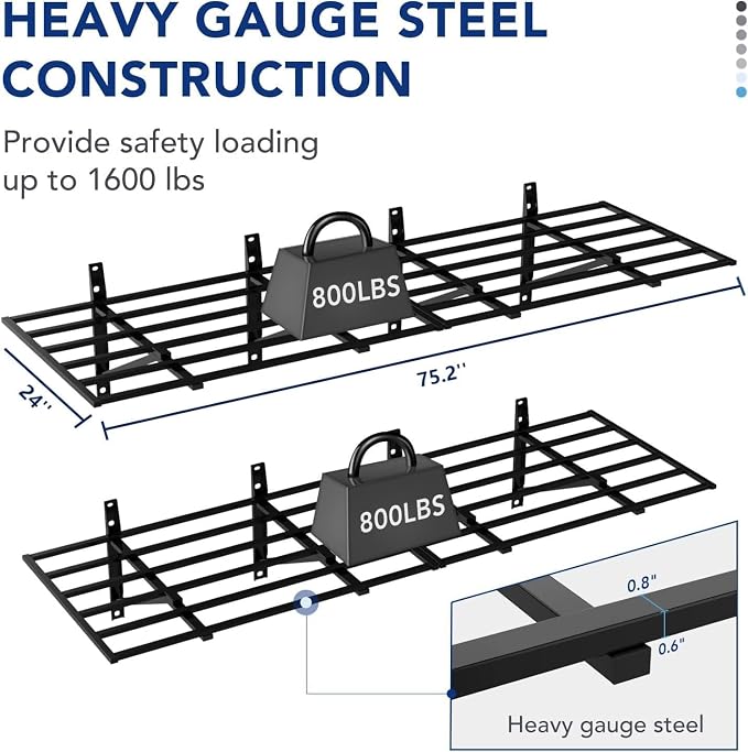 FLEXIMOUNTS 2x6ft Heavy Duty Garage Storage Shelving, 1600lbs Total Weight Capacity, 2 Pack Wall Organization System, 24 x75inch Rack Floating Shelves, Pro Series