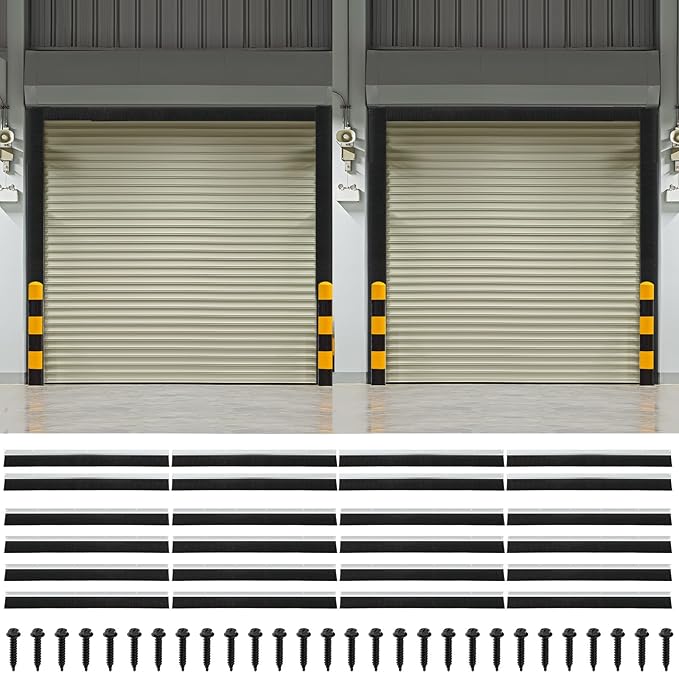 DoubleFill 2 Pack 14 x 14 ft Garage Door Brush Seal Kit, 3 Inch Roll up Door Seal with Aluminum Track, Heavy Duty Nylon Brush for Commercial Doors, Warehouse Barn, Energy Saving, Pest Proof, Black