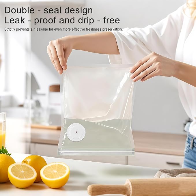 MEGAWISE Vacuum Zipper Bags 20Pcs (8.5 * 8.5in), BPA Free, Reusable Food Storage Bags with Air Valve for Sous Vide Cooking/Freezer/Microwave Heating, with 5 Seal Clips.