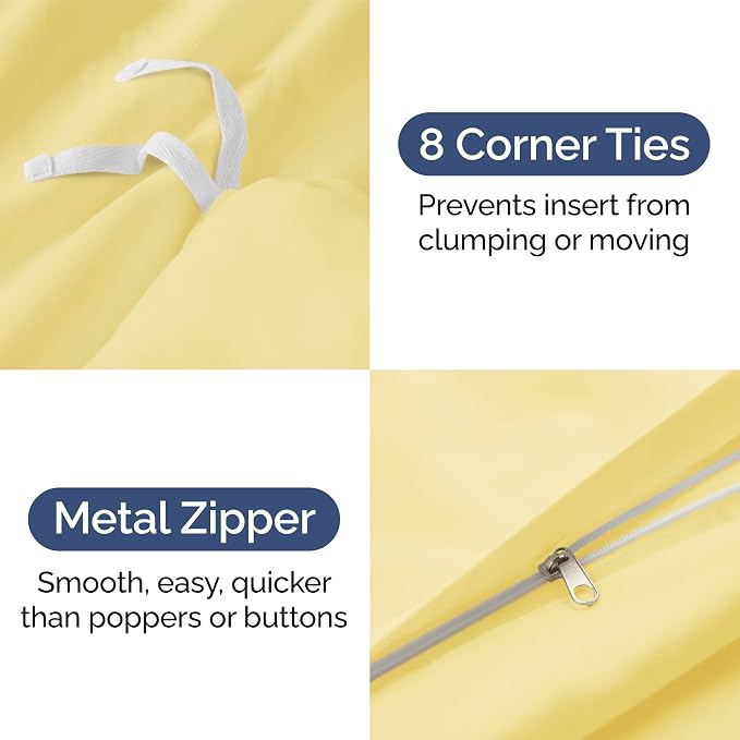 Duvet Cover Queen Size Set - Extra Soft Queen Duvet Cover 90" x 90" with 2 Pillow Shams for Women, Men, Kids & Teens - Hotel Luxury, Easy-Care w/ Zipper Closures & Ties - Comfy & Breathable (Yellow)