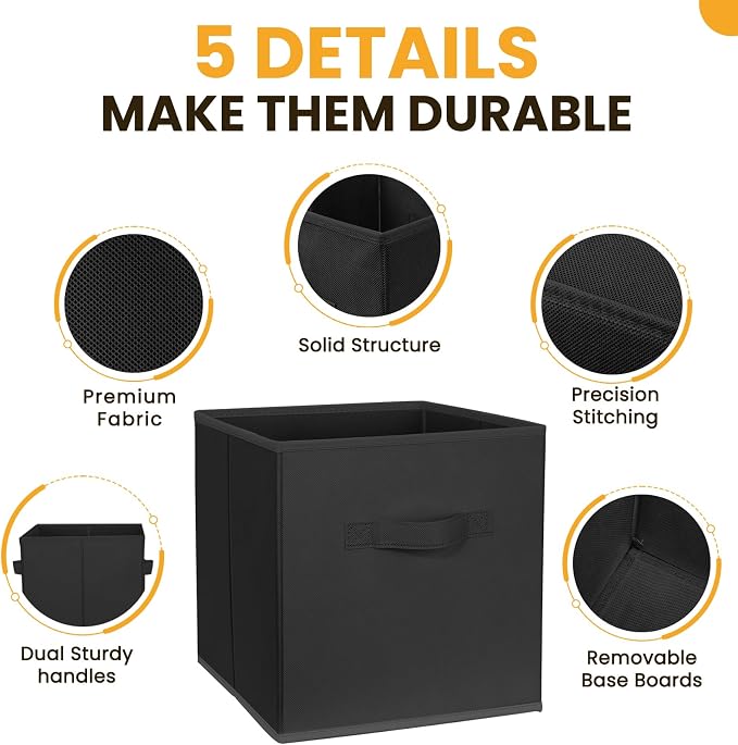 Large Storage Cubes- 13 Inch Cube Storage Bins for Organizing Shelves Kallax - Nursery Closet Organization Bins for Clothes Blanket - 10 Pack Collapsible Decorative Storage Box for Magazines (Black)
