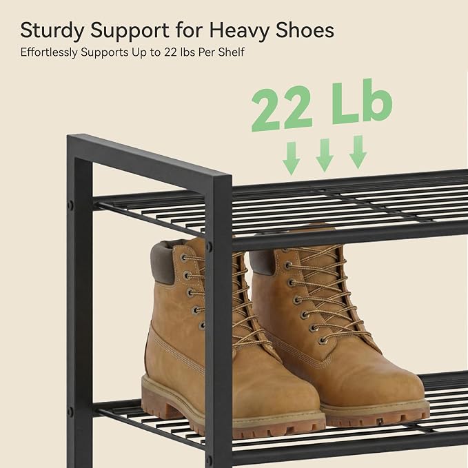 Nunsino Narrow Shoe Rack, 10-Tier Metal Shoe Organizer,Tall Shoe Shelf with Anti-Tip Strap, Max Holds 22 Pairs,Space Saving for Closet,Entryway,Black