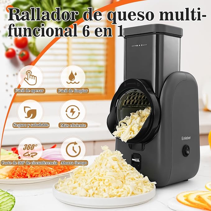 Electric Cheese Grater Rotary Slicer-One-Touch Control Vegetable Slicer, Nuts Grinder Cheese Shredder for Home Kitchen Use, 6 Replaceable Stainless Steel Blades(Black)