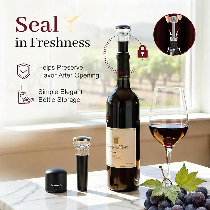 7-in-1 Electric Wine Opener & Aerator Set, Rechargeable Automatic Corkscrew, Wine Aerator, Vacuum Stoppers, Dispenser, Foil Cutter, Gift for Wine Lovers, Housewarming, Birthday, Wedding or Anniversary