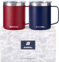 SUNWILL Travel Coffee Mug Set of 2, Insulated Tumbler with Lid, 14 oz Stainless Steel Cup with Handle for Camping, Office, Home, Powder Coated Navy Blue & Wine Red
