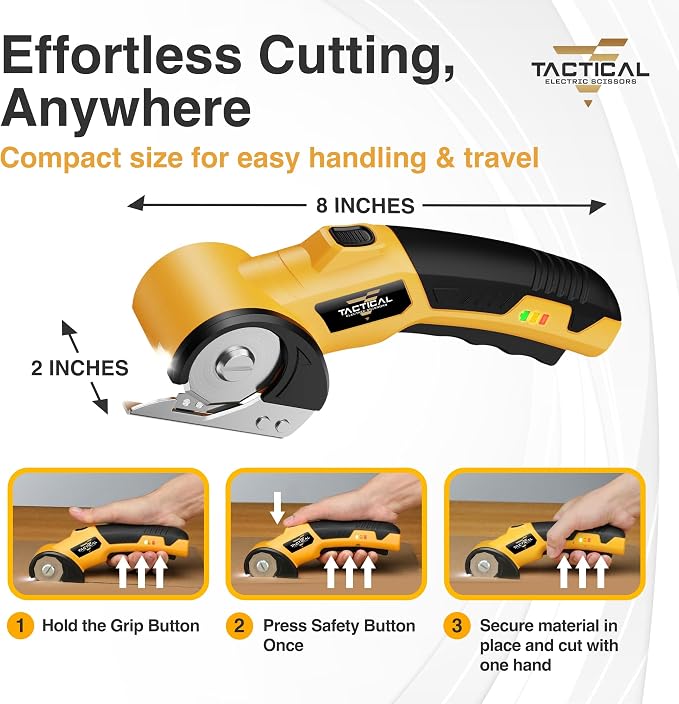 Tactical Electric Scissors Cordless Cardboard Cutter Electric Box Cutter for Cardboard 4V Rechargeable Power Scissors with Safety Lock LED Light for Carpet Plastic Leather