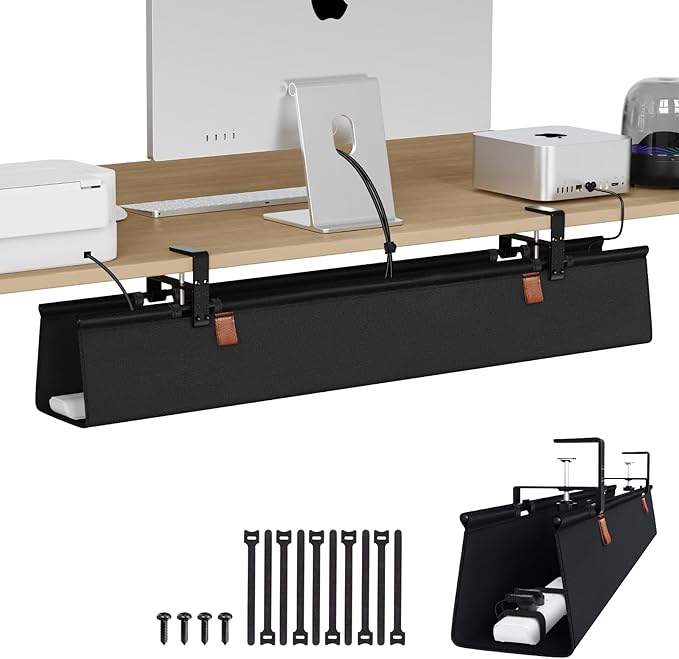 Zilink No Drill Under Desk Cable Management Tray 40" Cord Organizer for Table Clamp/Screw Mount Cable Management Under Desk Waterproof Fabric Cable Management Tray for Office, Home