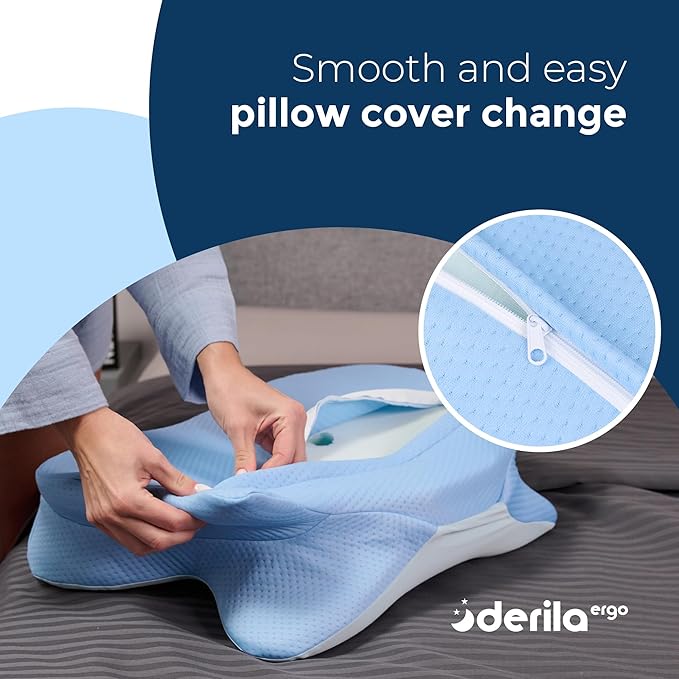 Derila Ergo Pillowcase Cervical Neck Pillow for Sleeping Pillow Case Contour Memory Foam Pillows for Back, Side Sleeper (Pillowcase - 21.25 x 14.17 x 4.72 in) Pillow Case only