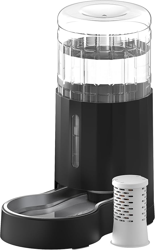 CZPET Dog Water Bowl Dispenser with Stainless Steel Bowl (8L+Filter,Black) | With Stainless Steel Bowl Gravity Waterer, Large Capacity and Drinking Area Noise-Free for Pets