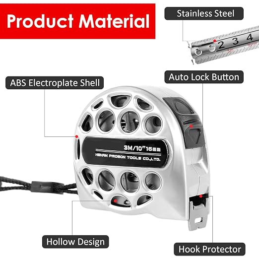 Tape Measure 10ft, Stainless Steel Tape Measure, Waterproof & Rustproof Measuring Tape with Hollow Design for Construction,Renovation, Carpentry