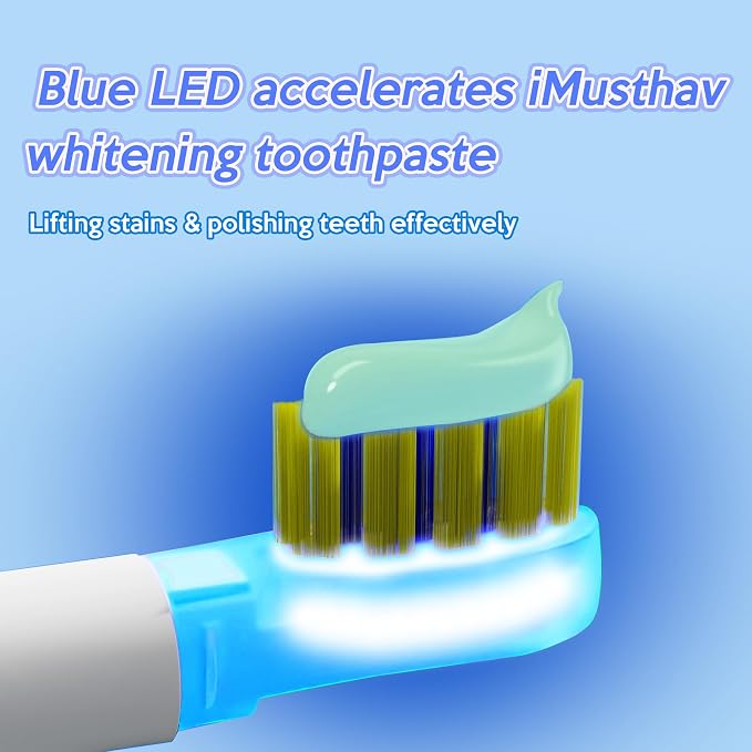 Foldable Travel Electric Toothbrush, Self Cleaning Toothbrush | Battery Operated, Blue LED Light, Whitening Toothpaste, 3 Sonic Modes with Smart Timer, 6 Replacement Brush Heads