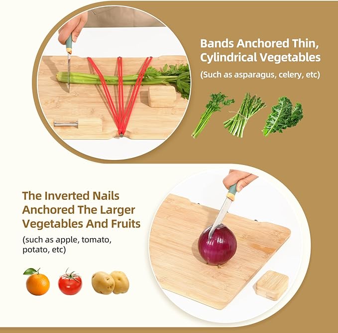 One-Handed Cutting Board, Adaptive Cutting Board for Disabled &Stroke Patients & Handicapped People, Handicap Kitchen Chopping Boards with Peeler& Steel Spikes &Bread Stops
