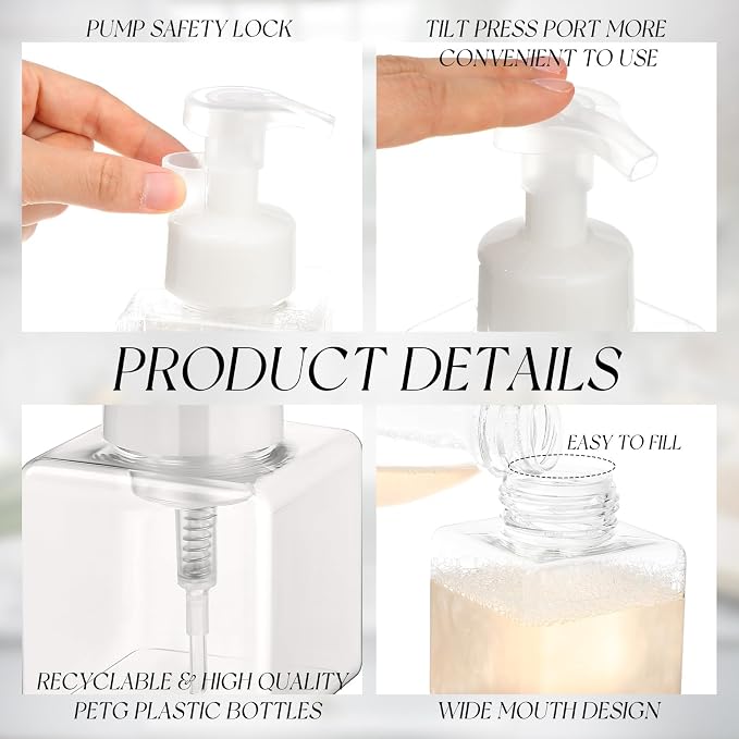 Domensi Foaming Soap Dispenser 8.5 oz Foam Pump Bottle Bulk Empty Travel Foaming Dispenser Refillable Hand Soap Plastic Pump Bottle Travel Clear Container for Bathroom Vanities(12 Pcs,White)