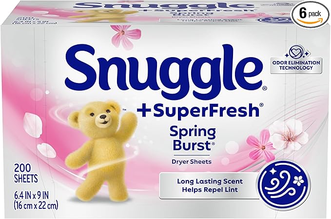 Snuggle Plus SuperFresh Dryer Sheets with Static Control and Odor Eliminating Technology, Spring Burst, 200 Count (Pack of 6)