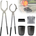 Nelyrho #10 (26lbs-12kg) Crucible Tongs Set Pro for Melting Metal Casting | Includes lifting and pouring tongs, 2 graphite crucibles, Ingot mold and gloves for metal melting, casting and jewelry making