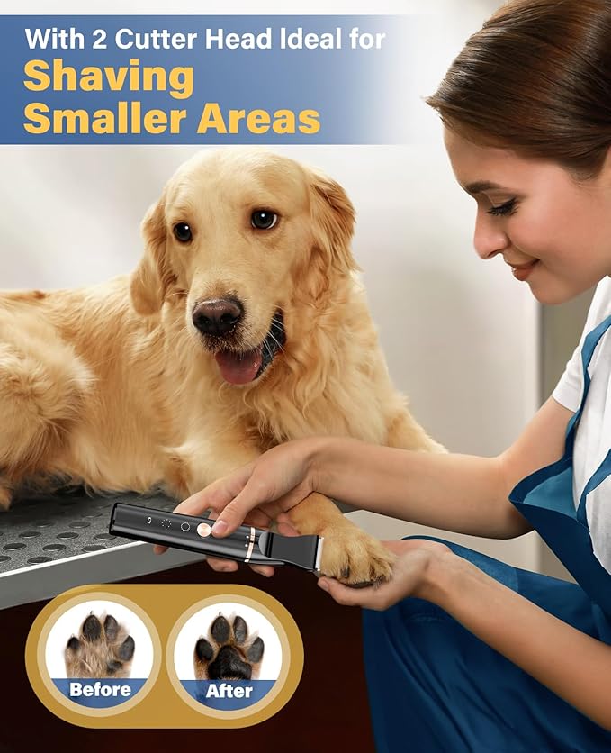 oneisall Dog Grooming Kit for Thick/Matted Hair with Stainless Steel Blade | Powerful Motor, Dog Clippers+Paw Trimmers, IPX7 Waterproof, Low Noise, Cordless & Long Battery Life