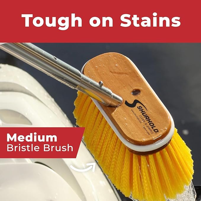 Shurhold Classic Deck Brush – Boat Cleaning Brush with Wood Block, Rubber Bumper & Durable Bristle Design