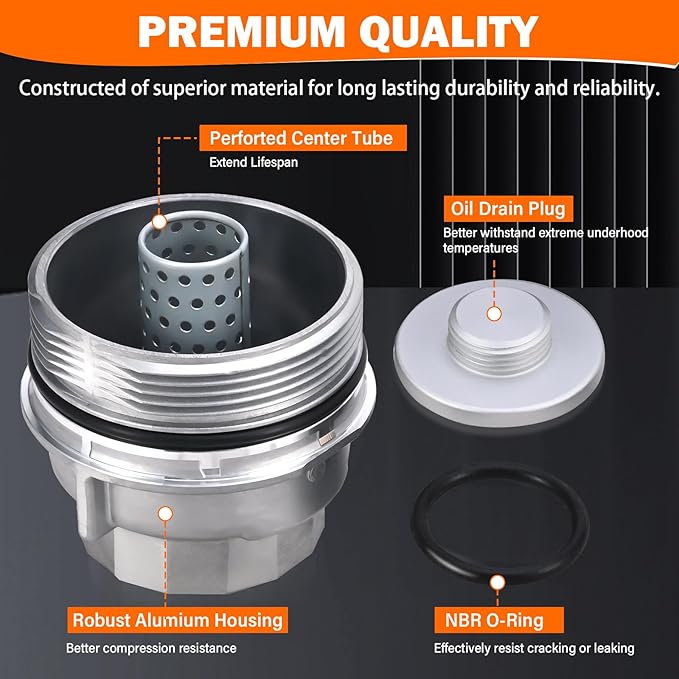 Upgraded Aluminum Oil Filter Housing Cap Assembly with O-Ring Seal Replacement for Toyota Camry Highlander RAV4 Sienna Tacoma Tundra 4Runner Avalon Lexus RX350 ES350 Replaces 15620-31060