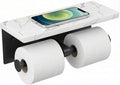 FORIOUS Toilet Paper Holder with Shelf, Marble Wall Mount Tissue Roll Holder for Bathroom, Washroom, 304 Stainless Steel Double Commercial Toilet Tissue Dispensers with Phone Shelf, Matte Black